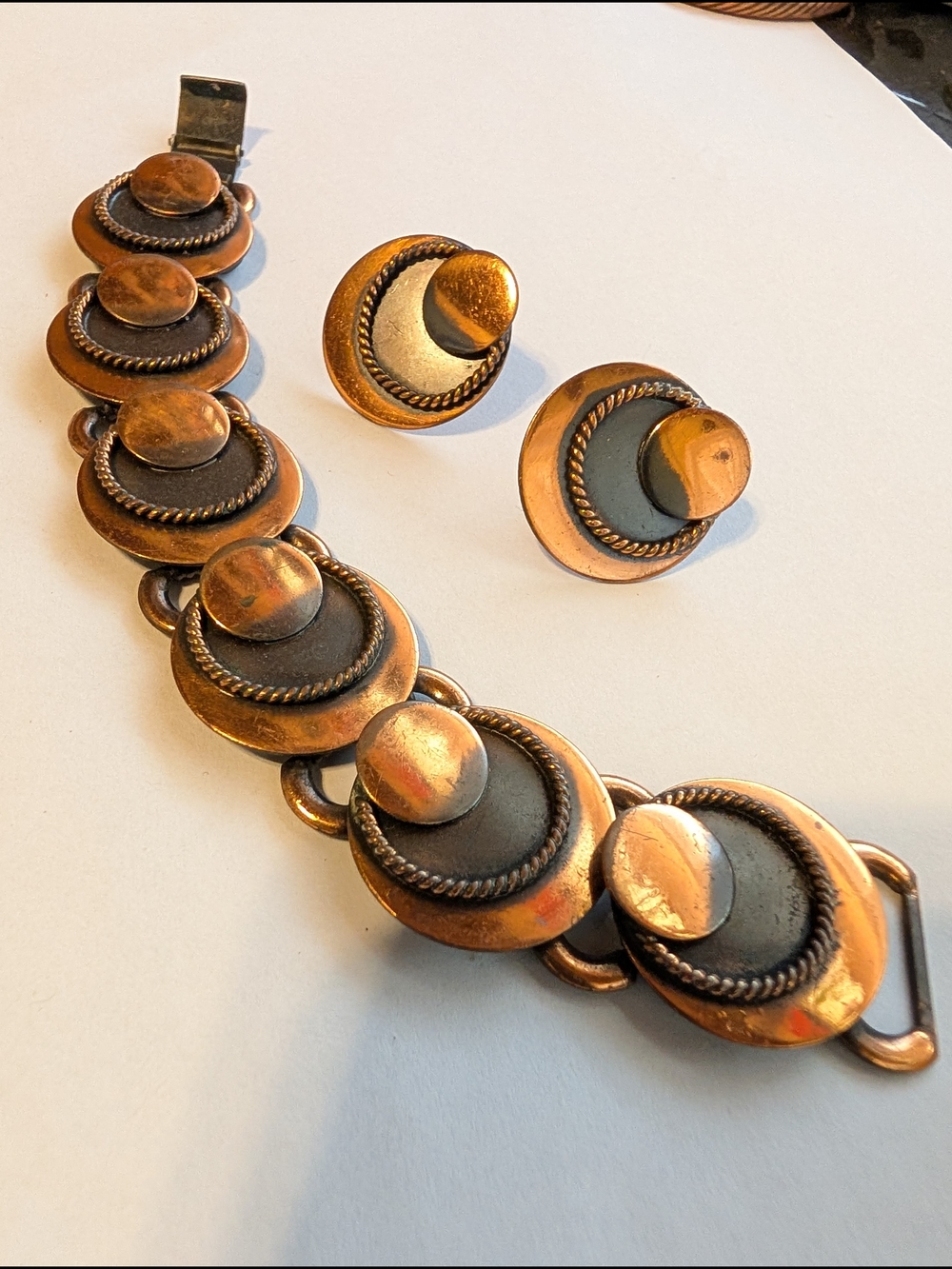 Vintage Copper Two Tone Bracelet and Earrings Set